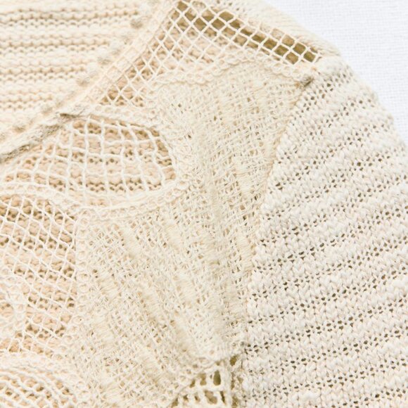 BNWT ZARA COMBINATION KNIT CARDIGAN LONG SLEEVES OFF WHITE/BEIGE MEDIUM - Picture 8 of 11